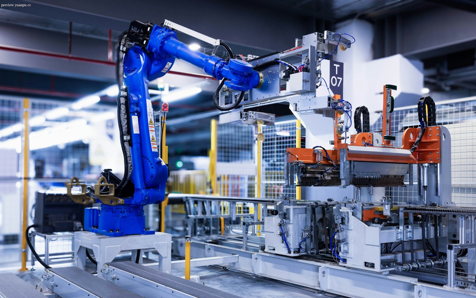 Industrial conveyor belt system moving packages